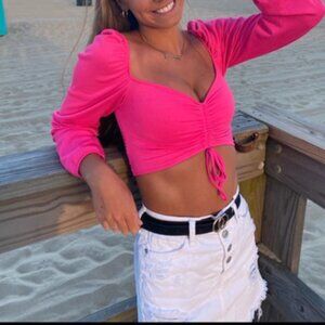 Pink long sleeve crop top